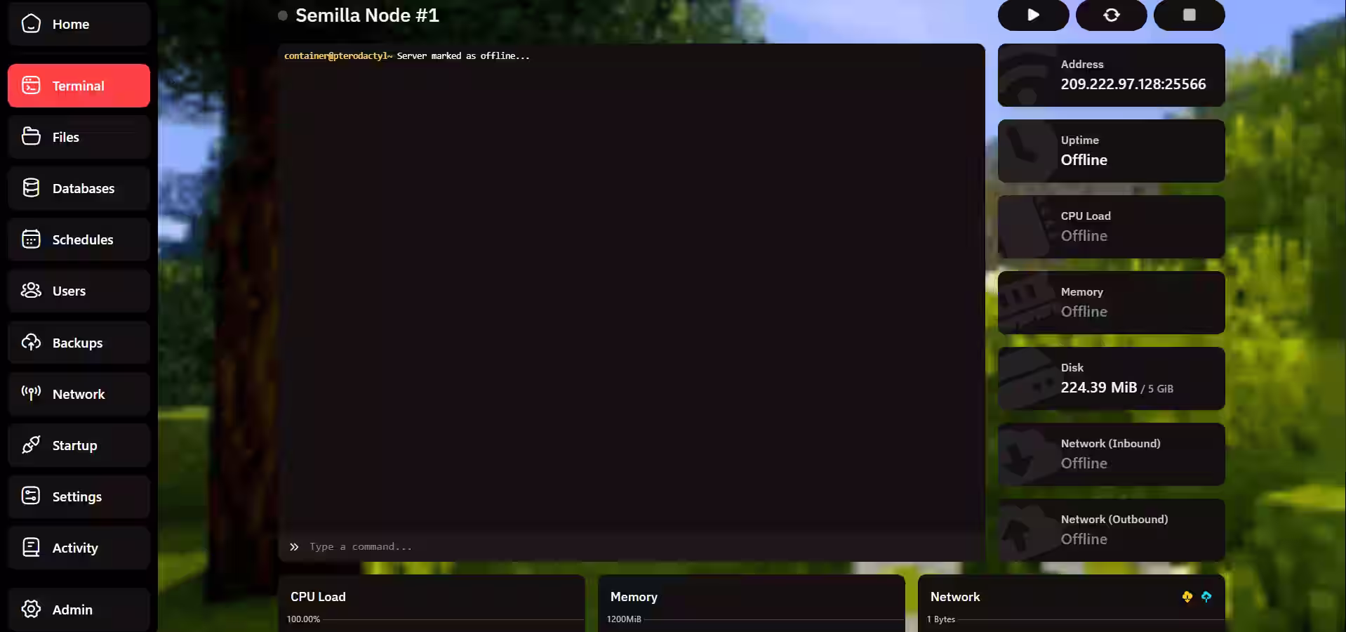 Game Control Panel
